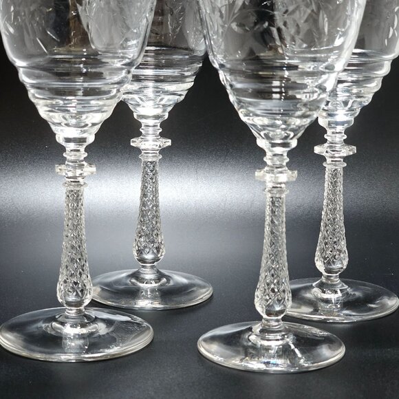 4 Rock Sharpe Dixie Wine Glasses 7.75" goblets vtg Depression glass cut glass - Picture 5 of 6
